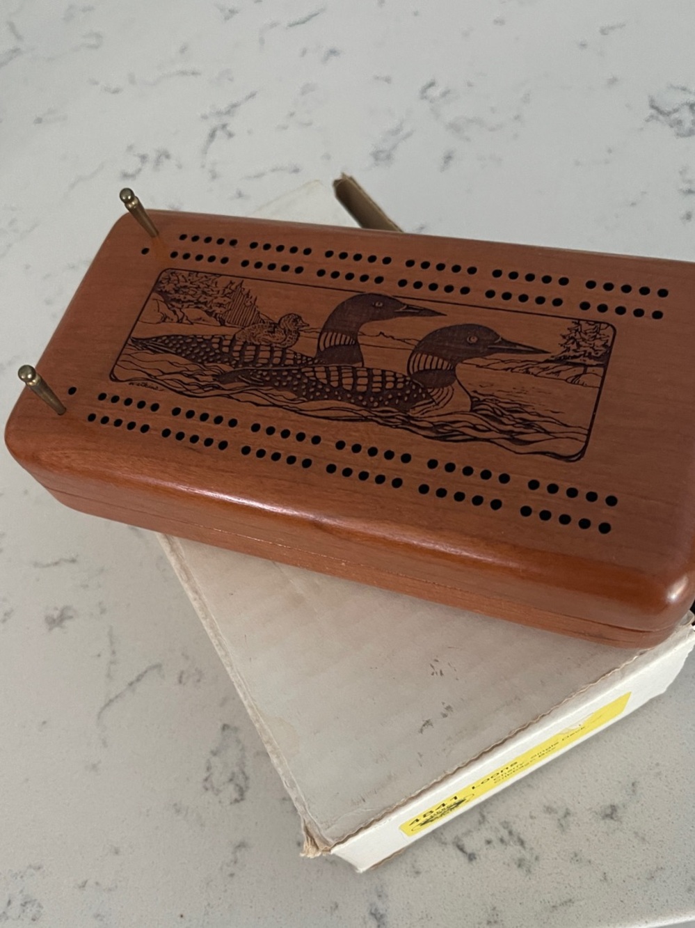 Wooden Cribbage Board with Loon Inlay - Picture 2 of 5